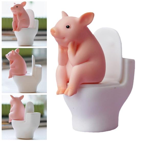 Miniature Pig Statue Pig Sitting On Toilet Mini Animal Toy