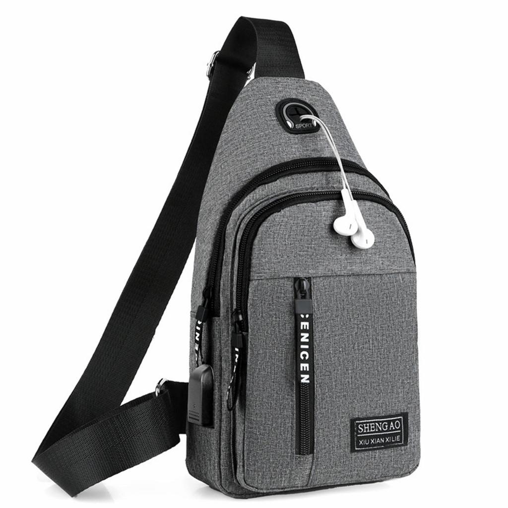 Mens Chest Bag Pack Sport Waterproof Casual Daypack with Earphones Cable Hole Shoulder for