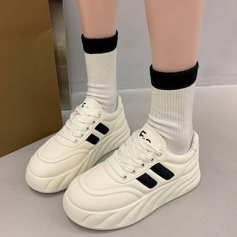 

High-value bread little white shoes, women s versatile new spring platform campus height-increasing sports and leisure sports board shoes 35 чёрный