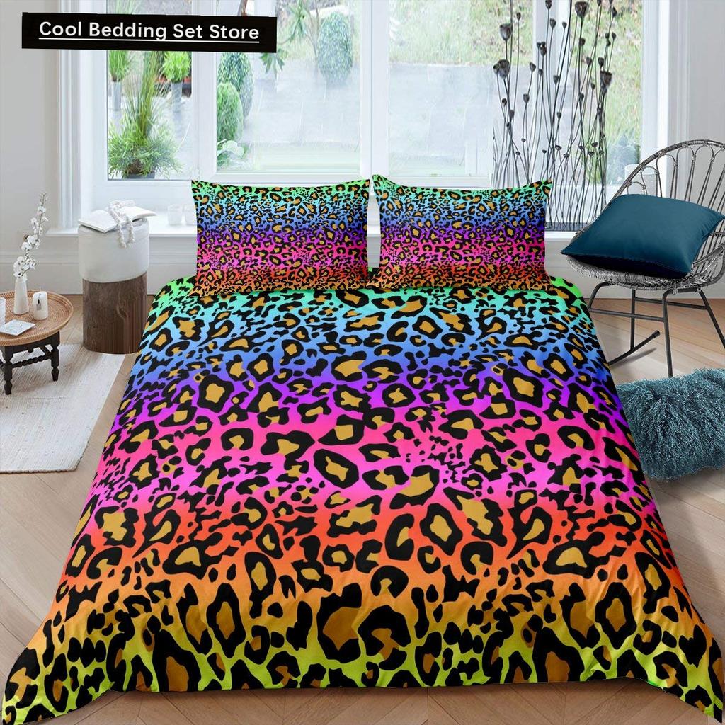 Pink Leopard King Queen Duvet Cover Girly Glitter Bedding Set Cheetah Skin Pattern Quilt Cover 2/3pcs Polyester Comforter Cover