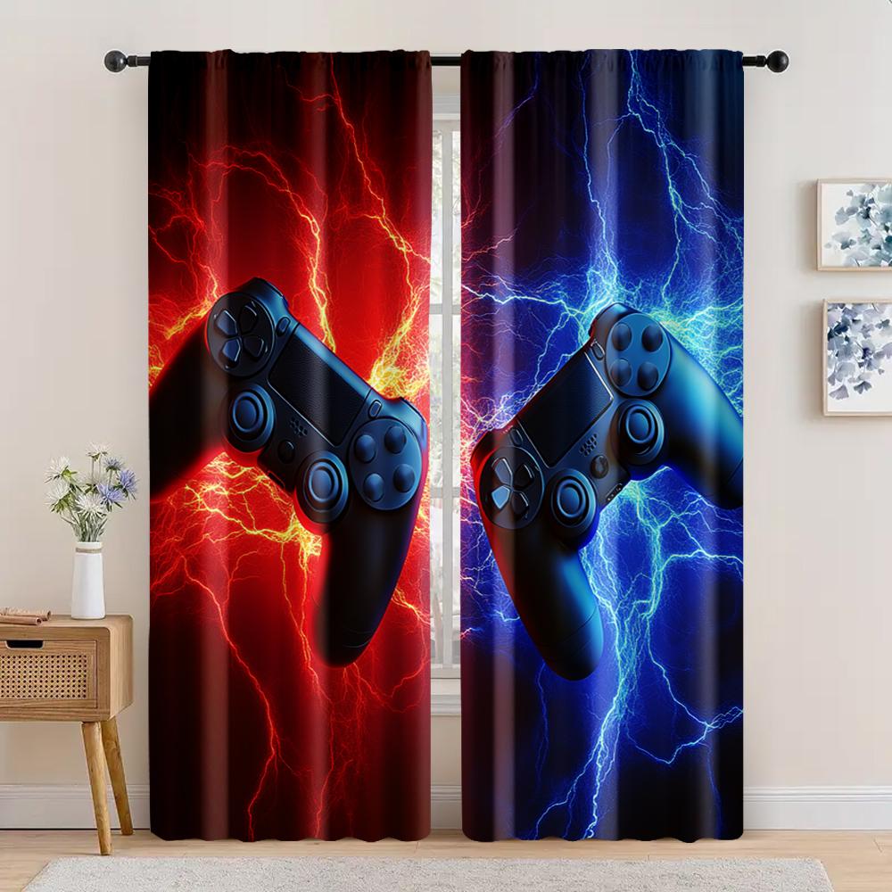 

Set Of 2 Gamer Room Decor Smog Wolf Gamepad Curtain Video Games Young Man Bedroom Living Dining Bathroom Curtains For Made Polyester W100*H70(CM)-Rod Pocket&1PCS