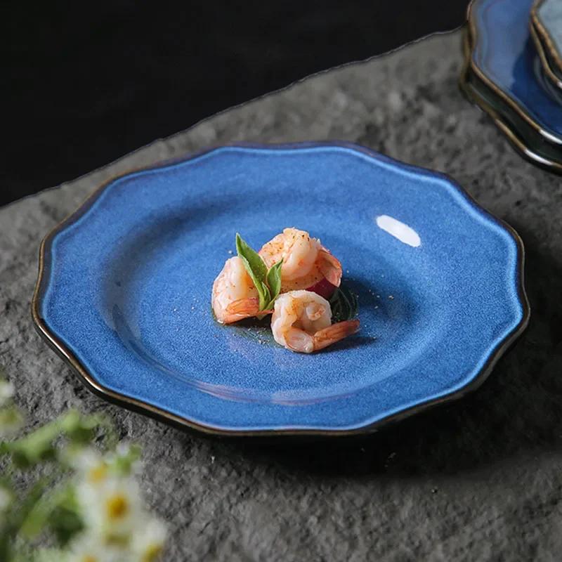 Retro Solid Color Ceramic Plate Creative Restaurants Dessert Fruits Plate Home Delicious Dishes Dining Plates Unique Tableware