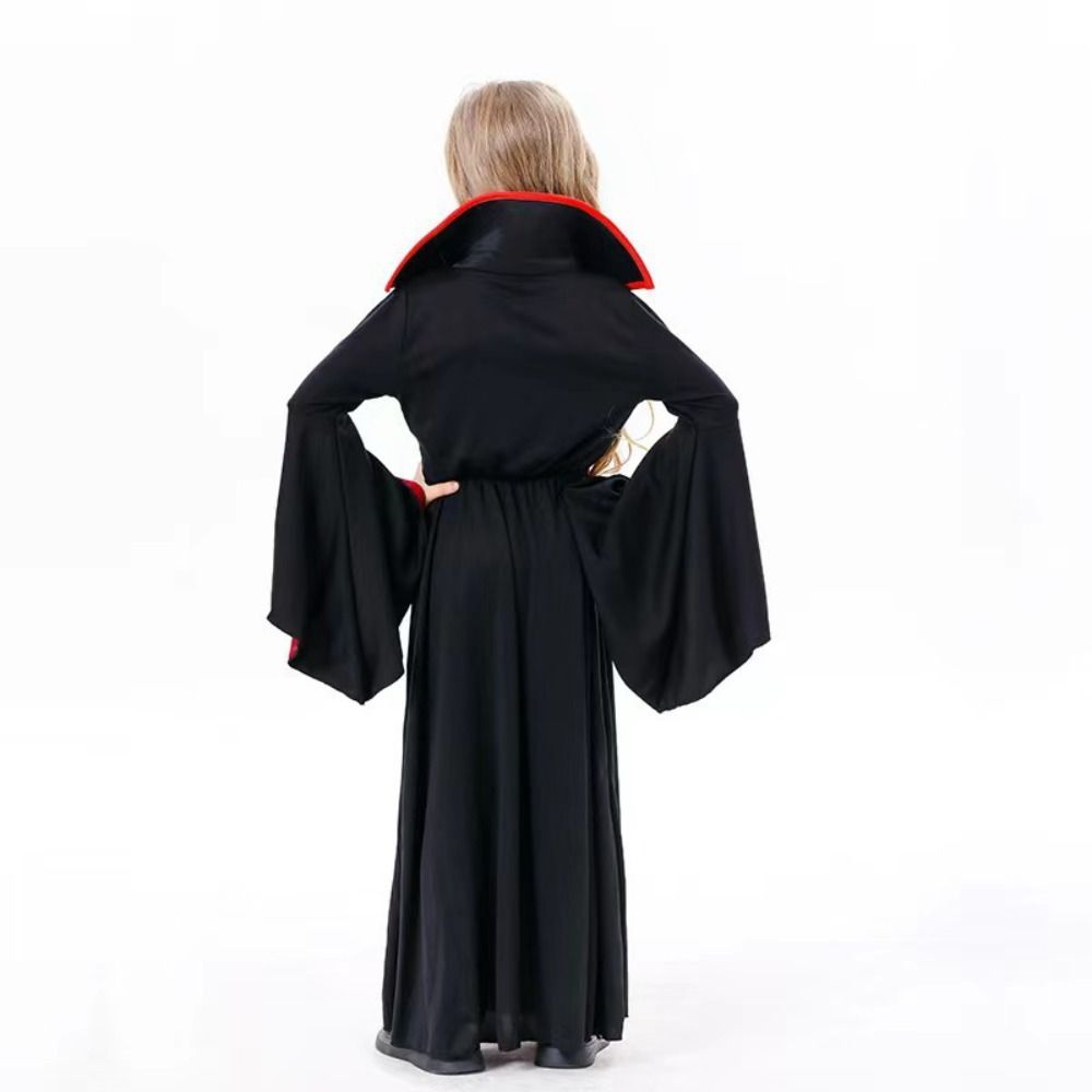 Lace Up Halloween Witch Long Dress Stand Collar Children Medieval Printed Dress  Kids
