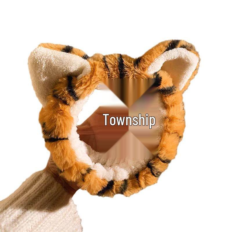 Tiger-Stirnband Damen Plüsch-Haargummi zum Gesichtsreinigen und Schminken - Niedliche Kopfbedeckung für Herbst/Winter.
