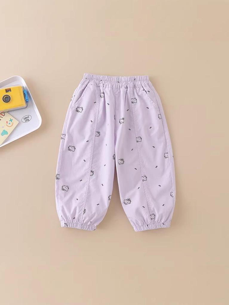 Summer 2026 Girls' Mosquito Repellent Cat Print Casual Pants