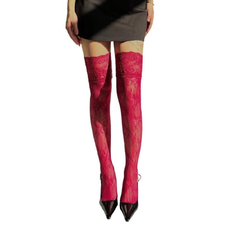 Colorful Fishnet Mesh Over Knee Long Boot Socks for Women Full Lace Flower Pattern Thigh High Stockings Lingerie Hosiery