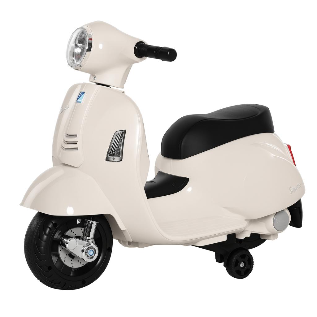 Licencovaná elektrická motorka Vespa 6V pro děti, na jízdu, napájená baterií, pro 18-36 měsíců, s klaksonem, světlometem, bílá