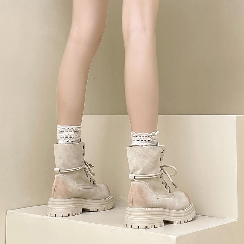 Retro dicksohlige, polierte, schlichte Martin-Stiefel für Damen, Herbst- und Wintermode, vielseitige kurze Stiefel aus Wildleder