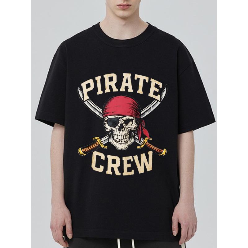 

Pirate Crew T Shirt Black Skull with Red Bandana and Crossed Swords Print Casual Streetwear for Men and Women XXXXL чорний