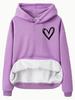 European & American Women's Heart Print Hoodie - Long Sleeve, Fleece-Lined, Kangaroo Pocket, Autumn/Winter Style