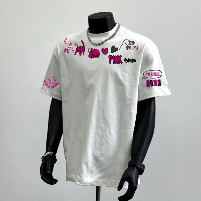 

Повседневная футболка с коротким рукавом Мужская модная брендовая летняя свободная с рукавом пять четвертей Модная Инс Минималистичный принт Топ 5XL белый