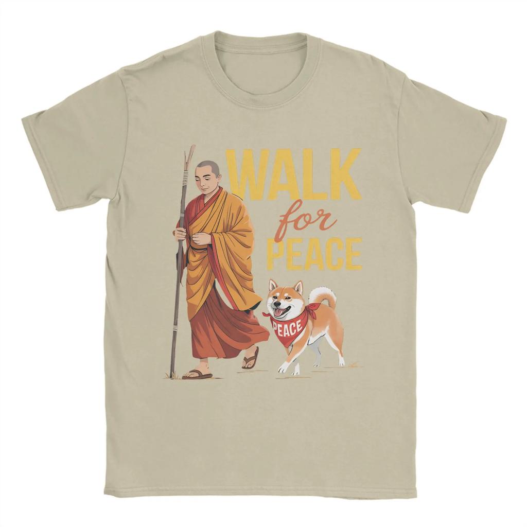 Peace Walking Monks And Aloka Dog Walk for Peace Men T Shirt Amazing Tees Short Sleeve O Neck T-Shirt Cotton Summer Clothes