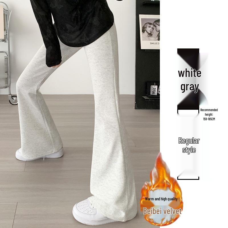 Women's High-Waisted Fleece-Lined Micro-Flare Sweatpants - 2025 Spring/Autumn/Winter Collection: Slimming, Casual, Thickened Flare Pants.