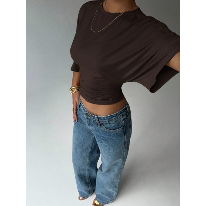 IHUASU Damen Mode Lässig O-Ausschnitt Kurzarm Blusen & Hemden