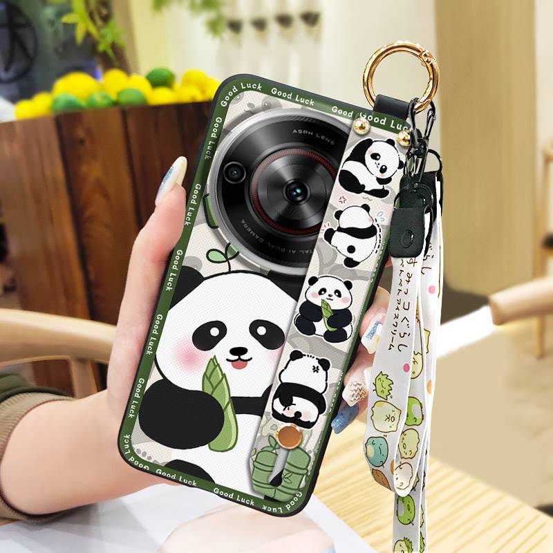 Wrist Strap Durable Phone Case For ZTE Blade A75 5G/Nubia Focus 5G/Calf 5G Cute Fashion Design Panda Soft case Silicone