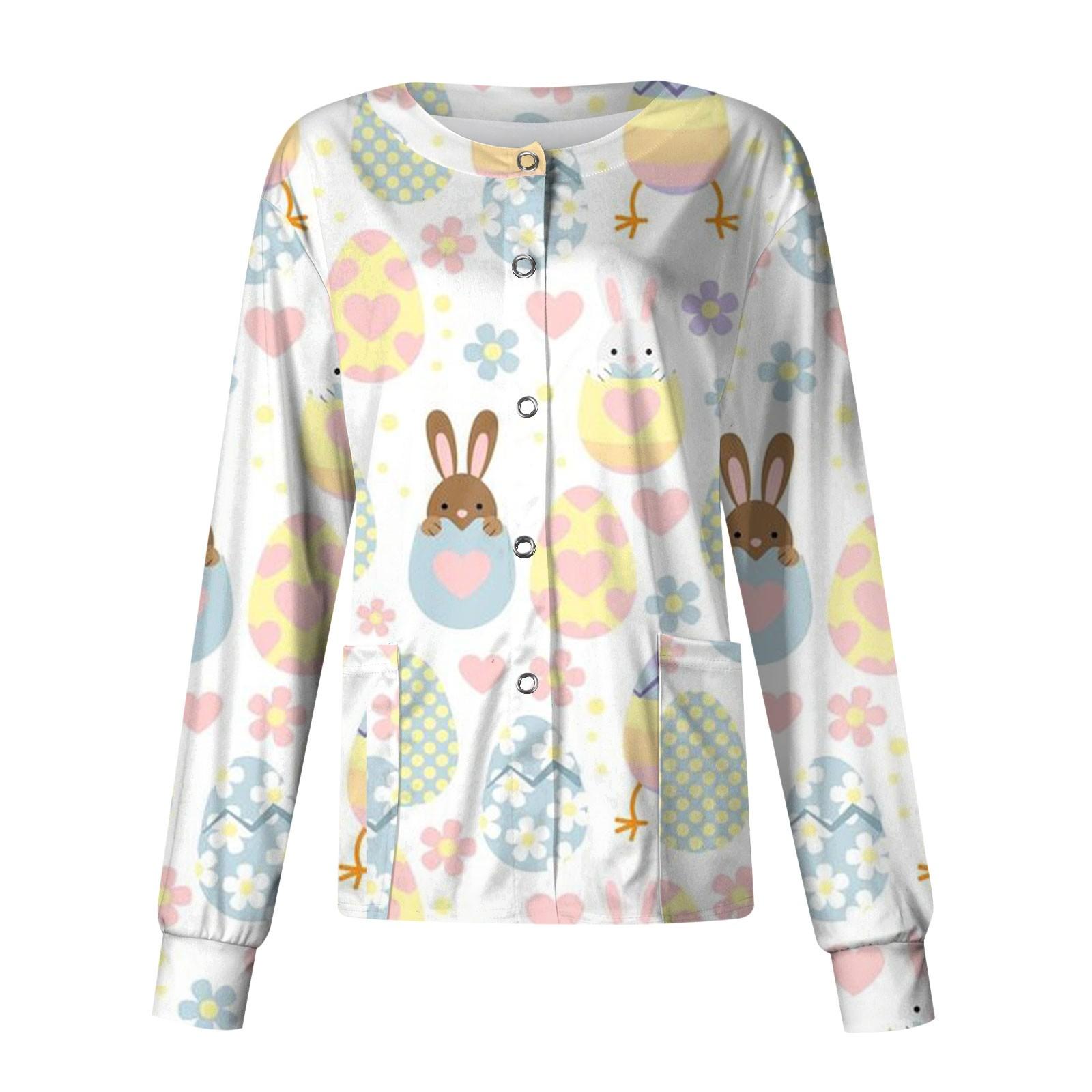 

Женская повседневная однобортная одежда с длинным рукавом и пасхальным принтом, кардиган, топ XXXXL белый