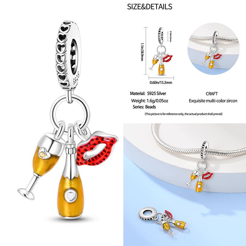 Copper Beer Festival Series Wine Glasses Charms Fit Original Bracelet For Women Birthday Fine Jewelry Gift