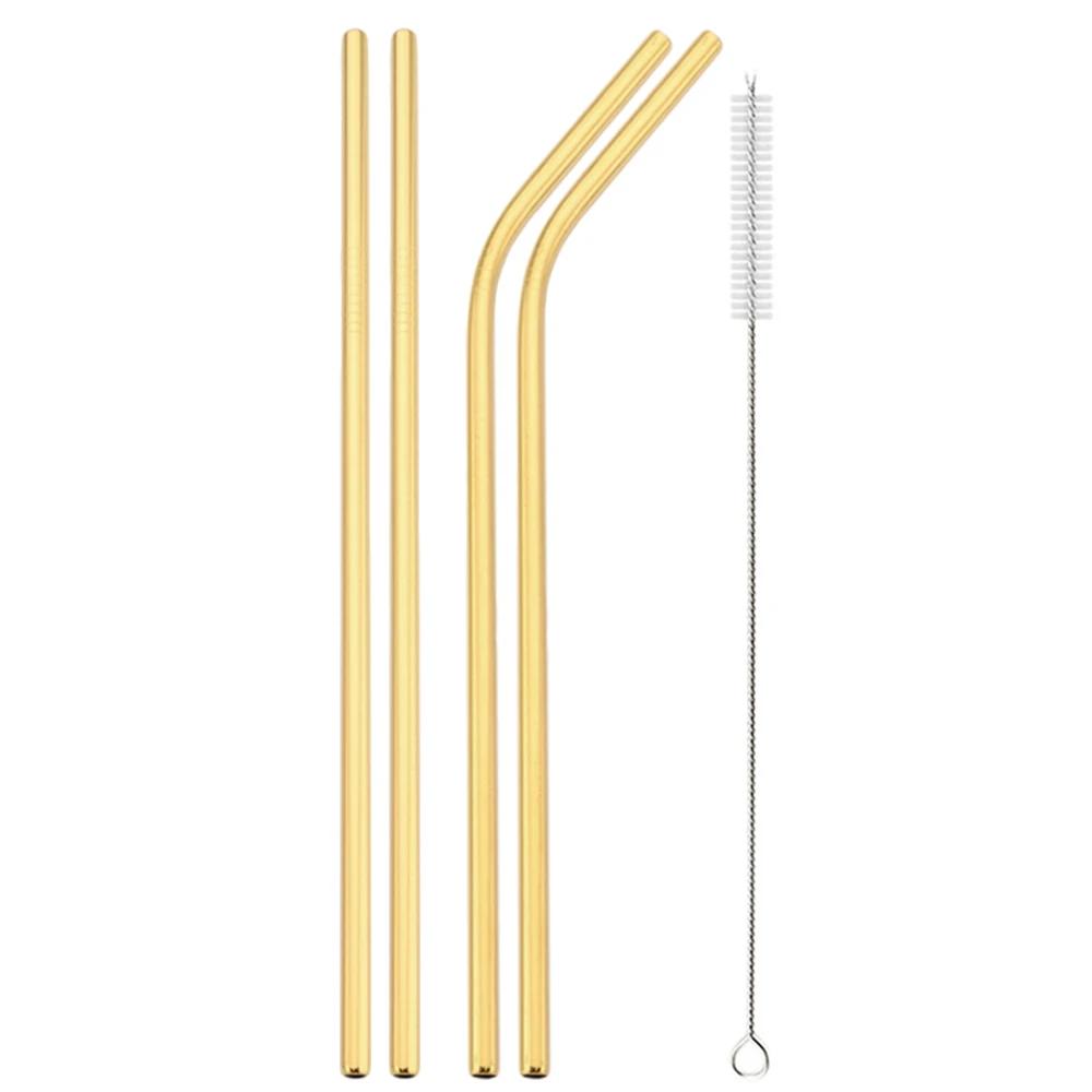 Gold Stainless Steel Drinking Straw High Quality Straw Set Eco-friendly Reusable Metal Straws Set Party Juice Bar Accessory