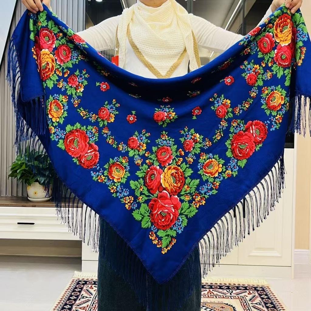 120*120cm Luxury Floral Russian National Square Scarf Women Fringed Ukrainian Shawls Scarves Ladies Head Wrap Hijab Bandana