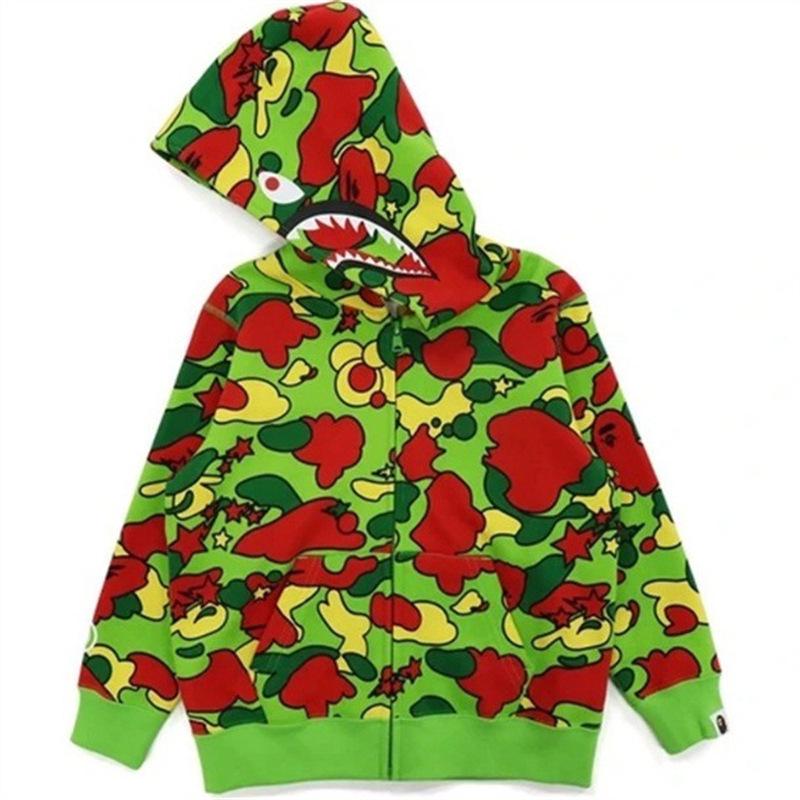 2024 Shark Head 3D Print Hoodie for Men & Kids - Camouflage Zip-Up Sweatshirt