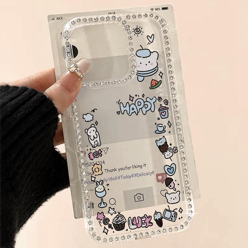 Bracelet Chain Phone Case For iPhone 17 16 15 13 14 for 17Air 17 12 14 16 Pro 17 14 16 Pro Max Sparking Diamond Cute Pattern Hard Cover With Lanyard