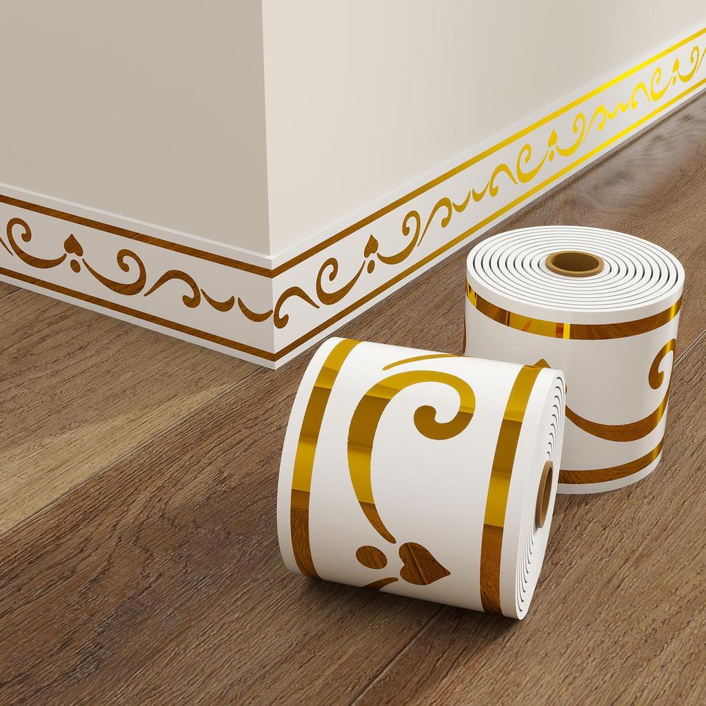 Thick Self-Adhesive PVC Baseboard - Waterproof Wall Skirting Decor, Imitation Tile Kickboard Strip, Easy Peel & Stick