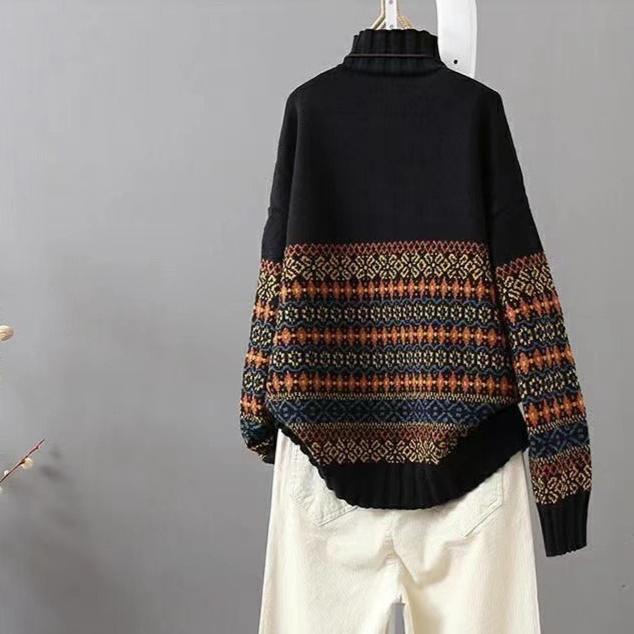 Half Turtleneck Sweaters for Women Trendy Loose Long-sleeved Knitted Sweaters Large-sized Casual Pullover Sweaters for Women In Autumn and Winter