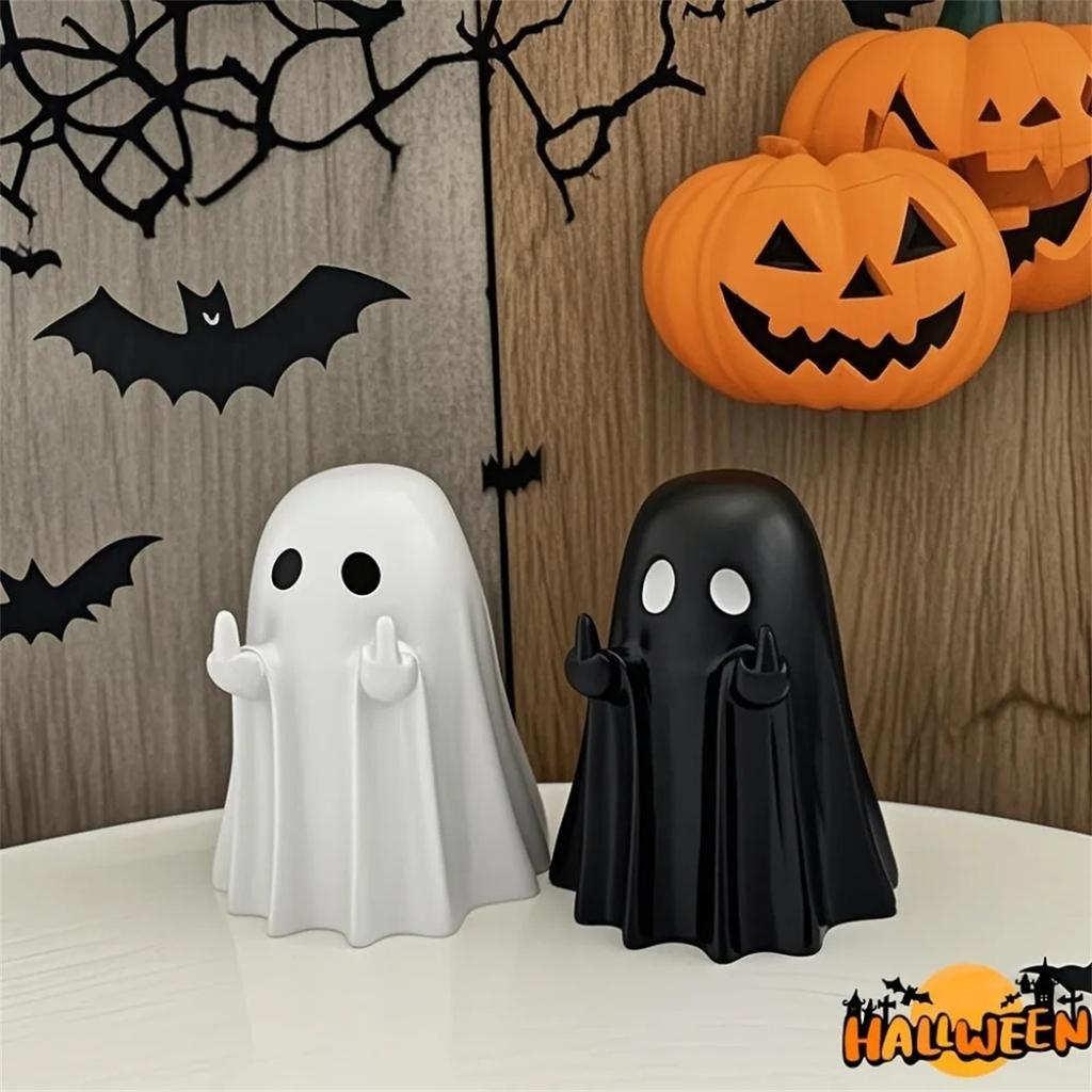 Halloween Ghost Figurine Middle Finger Small Scary Ghost Decor Spooky Resin Statue Coffee Table Centerpieces Display Ornaments