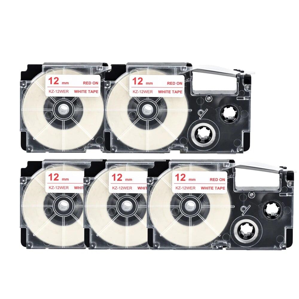5 Packungen 12mm Etiketten XR12WE XR-12GN XR-12X XR-12YW Kompatibel für Casio EZ Etikettendrucker KL-100 KL-60SR KL120 EZ Etikettendruckerband