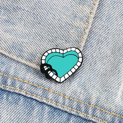 Heart Shaped Swimming Pool Brooch Blue Cartoon Fun Enamel Pins Backpack Denim Lapel Badges Accessories Gifts Jewelry For Friends