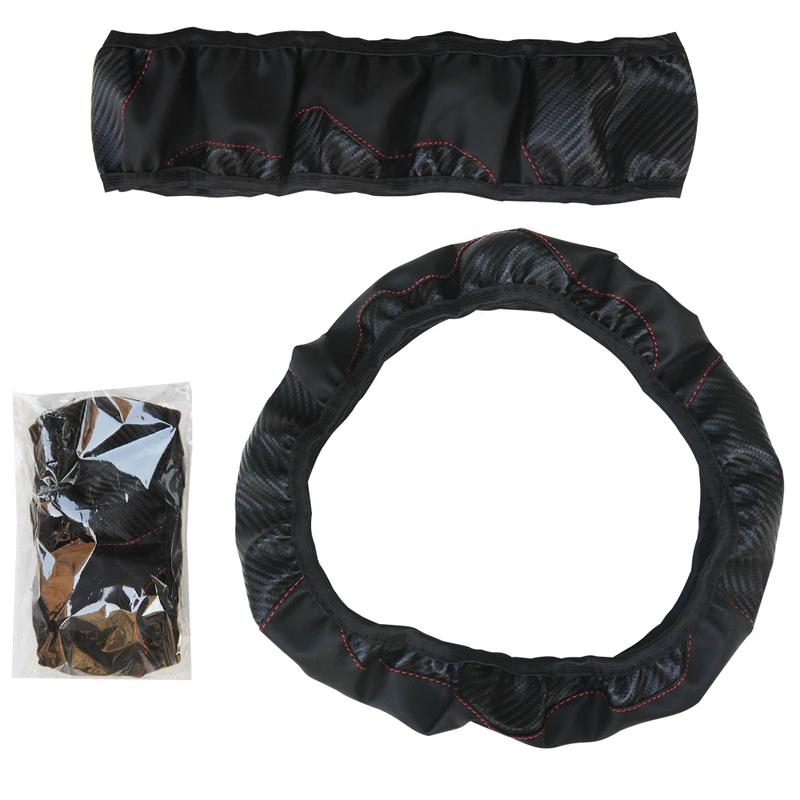 Car Steering Wheel Cover Breathable Anti Slip PU Leather Steering Covers Suitable 38cm Auto Decoration Carbon Fiber
