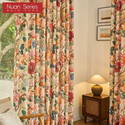 1PC Nuan Series Vintage Floral Bird Print Blackout Curtain Country Style Thick Window Drapes for Bedroom Living Room Home Decor