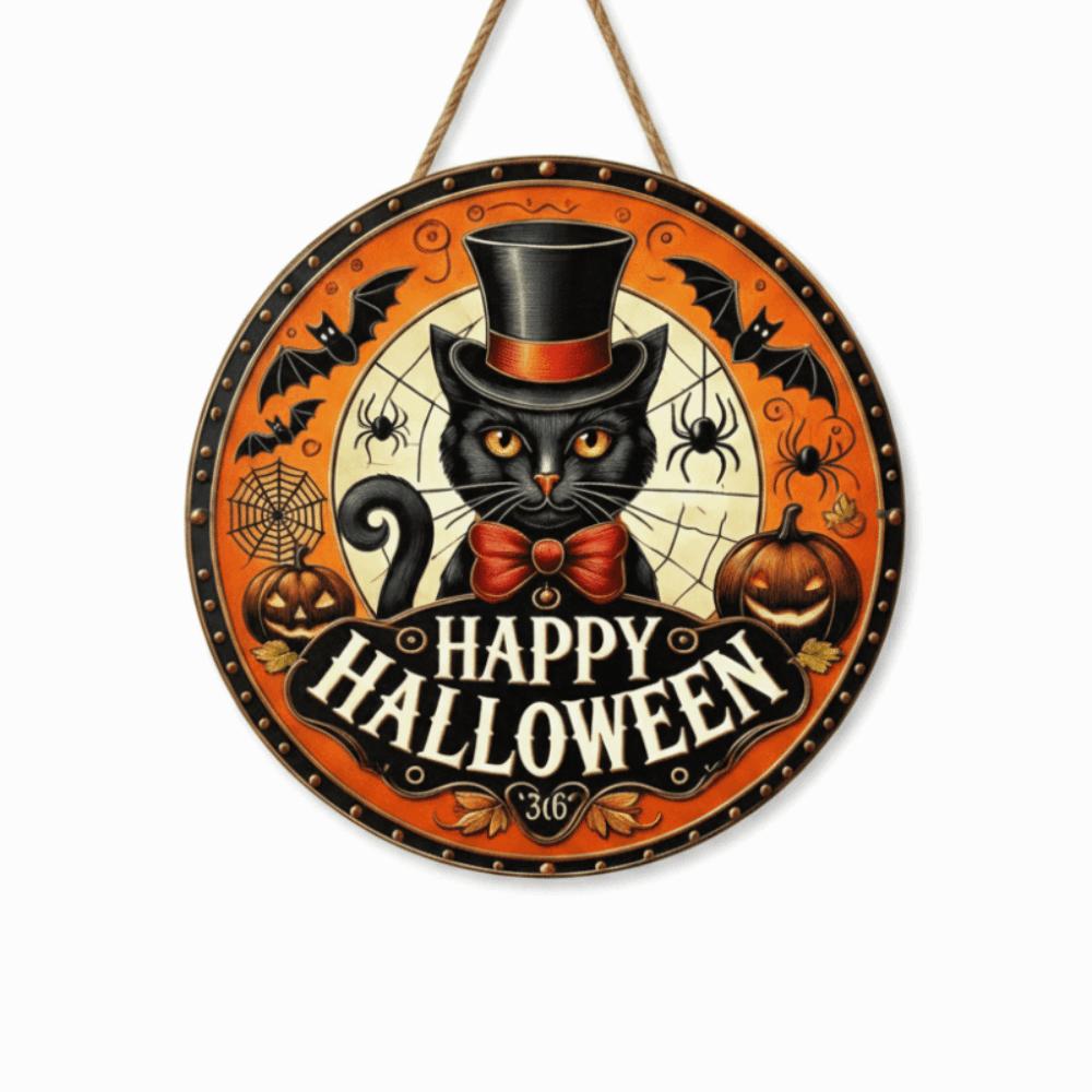 Ghost Pumpkin Halloween Door Decorations Cat Witch Hanging Decoration Outdoor Atmosphere 20cm-Cat
