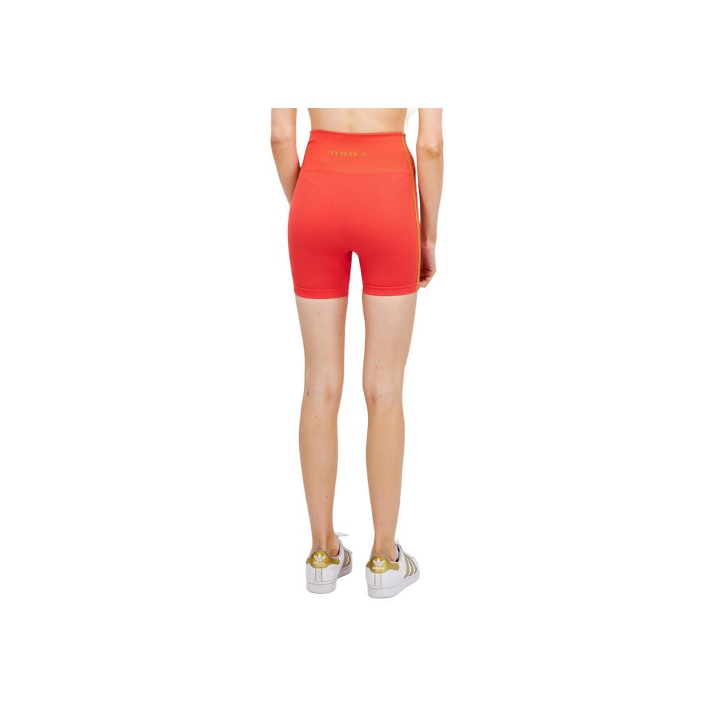 Adidas X Ivy Park Collaboration Real Coral Striped High-Waisted Elastic Sports Shorts Women Shorts Coral-Pink GR1400