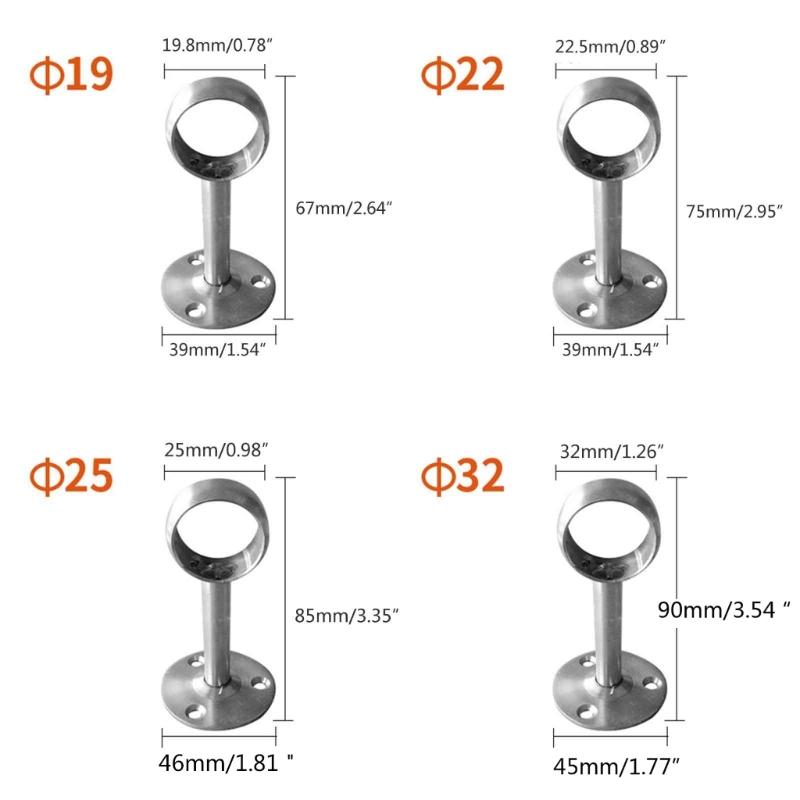 2Pcs Stainless-Steel Curtain Rod Bracket Home Hanging Rod Support Socket Closet Pole Sockets Flange Rod Holder