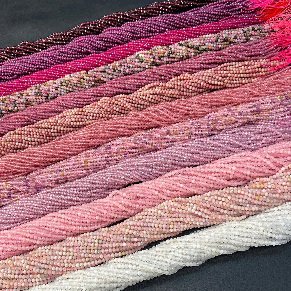 Faceted Natural Stone Pink Rose Quartzs Crystal Beads Round Amethysts Loose Beads for DIY Jewelry Making Necklace