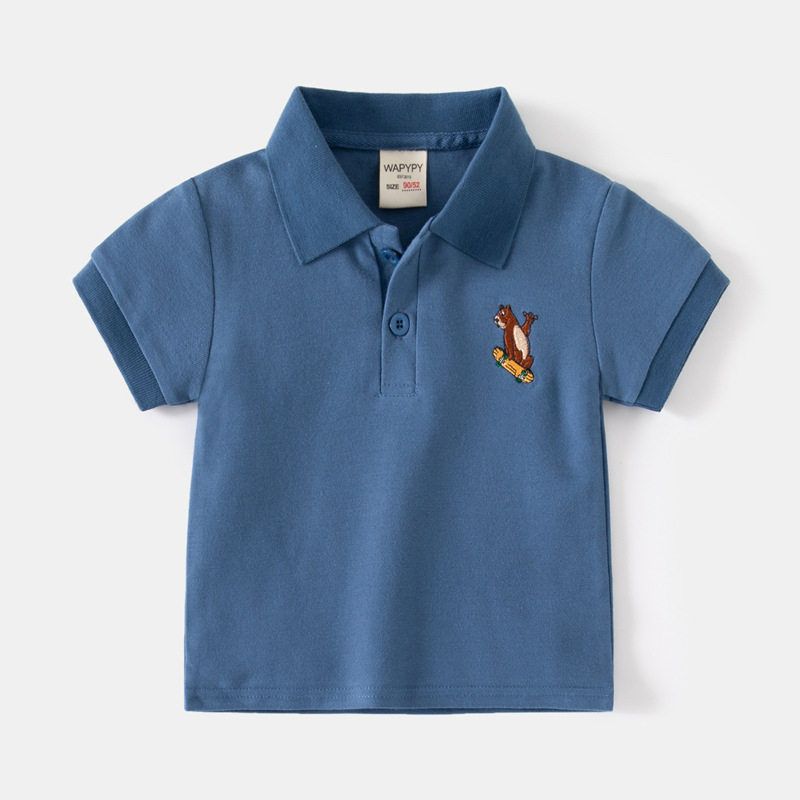 Boy's Short-Sleeved T-shirt Clothes Children's Summer Clothing Children's Embroidery Bear Polo Shirt Baby Boy Half Sleeve Polo Collar Top