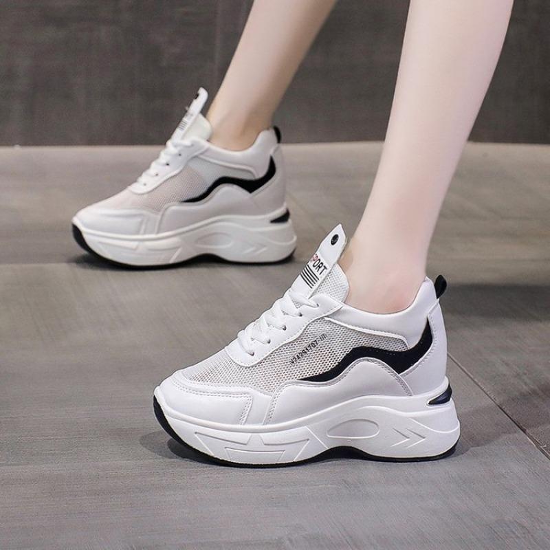 

Spring new casual leather women s shoes color matching thick-soled lace-up dad shoes inner height-increasing sports shoes women 40