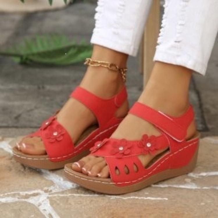 

Women s Flower Wedge Sandals 2026 Summer Platform Sandals Chunky Heel Open Toe Beach Shoes Casual Outdoor Sandals 37 красный