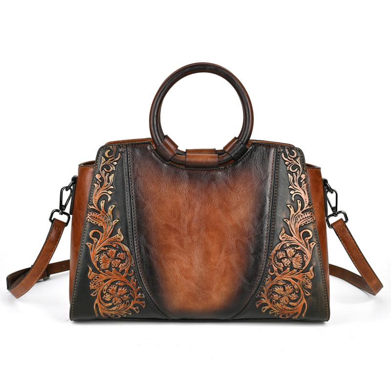 Floral Women Tote Bag Vintage Ladies Leather Handbag  New Fashion Female Shoulder Or Crossbody Bags