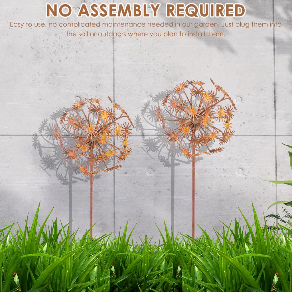 2Pcs Metal Decorative Garden Stakes Flower Patio Balcony Planter Garden Decor Home Yard Outdoor Rusty Finish Fence Decor
