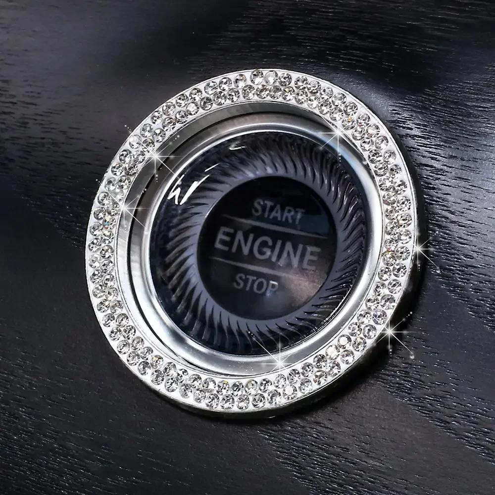 3D Car Ignition Start Button Diamond Rhinestone Metal Stickers Decor Auto Motorcycle Universal One-click Start Bling Decor Decal