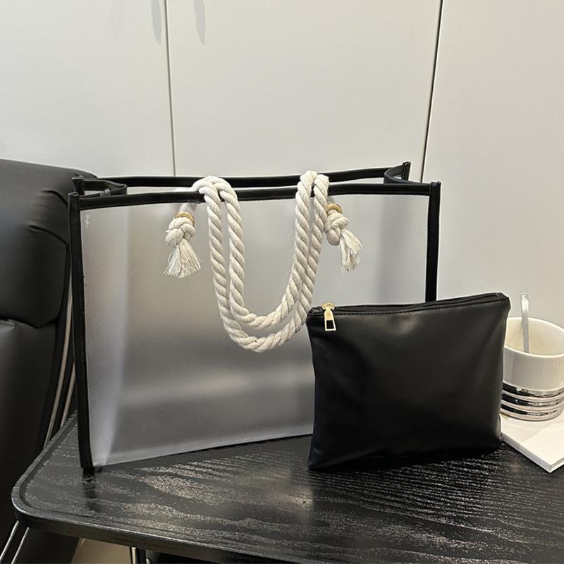 

Popular large-capacity bag women s bag 2025 new trendy transparent shoulder bag tote bag чорний