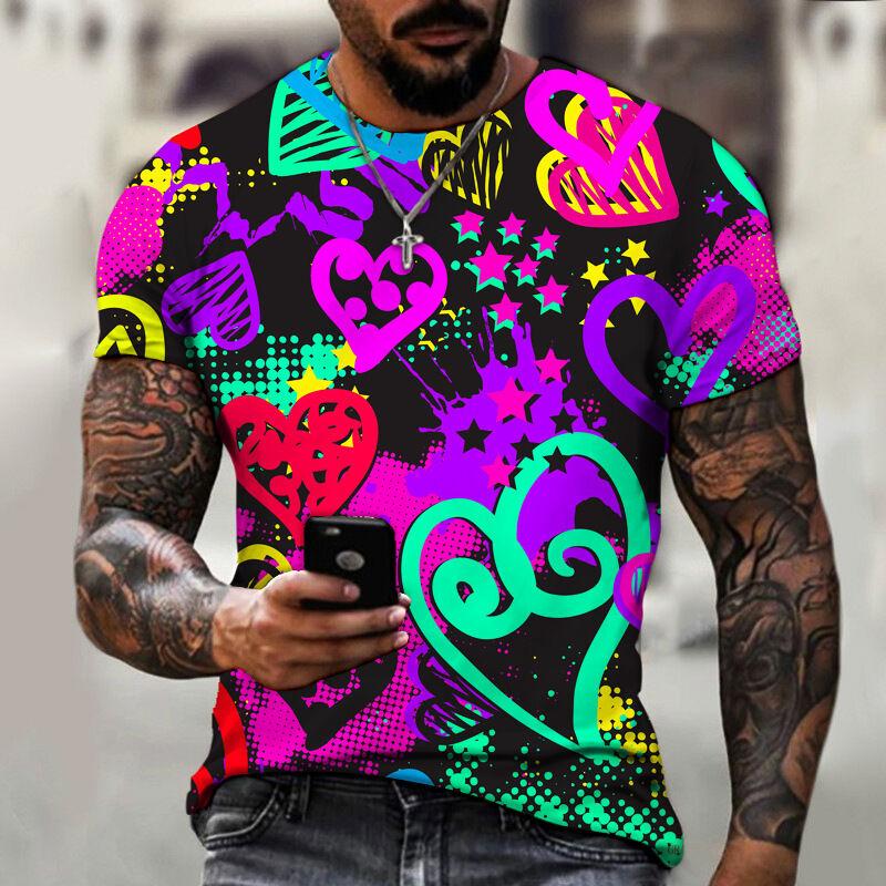 3D digital printed short sleeved T-shirt casual slim fit men's round neck top comfortable streetwear