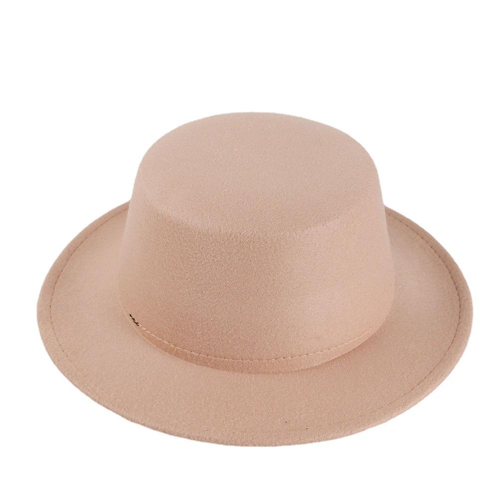 Retro British style flat top top hat couple men and women gentlemen's hat women's autumn and winter big flat brim woolen jazz hat