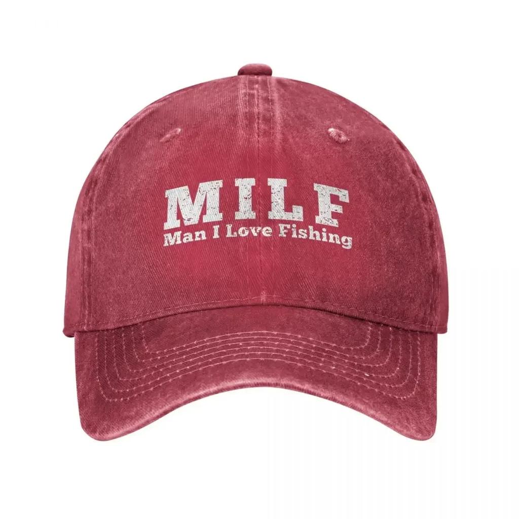 MILF Man I Love Fishing Unisex Baseball Caps Funny Fisherman Distressed Denim Washed Caps Hat Casual Outdoor Workouts Sun Cap