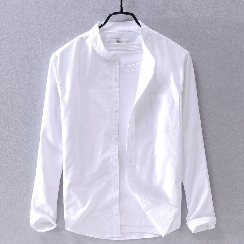 Spring Autumn New Solid Color Fashion Stand Collar Shirt Man High Street Casual Loose Button Long Sleeve Pure Cotton Cardigan