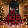 Women's Casual Slim Fit Long Sleeve Round Neck Flared Dress with Christmas Print