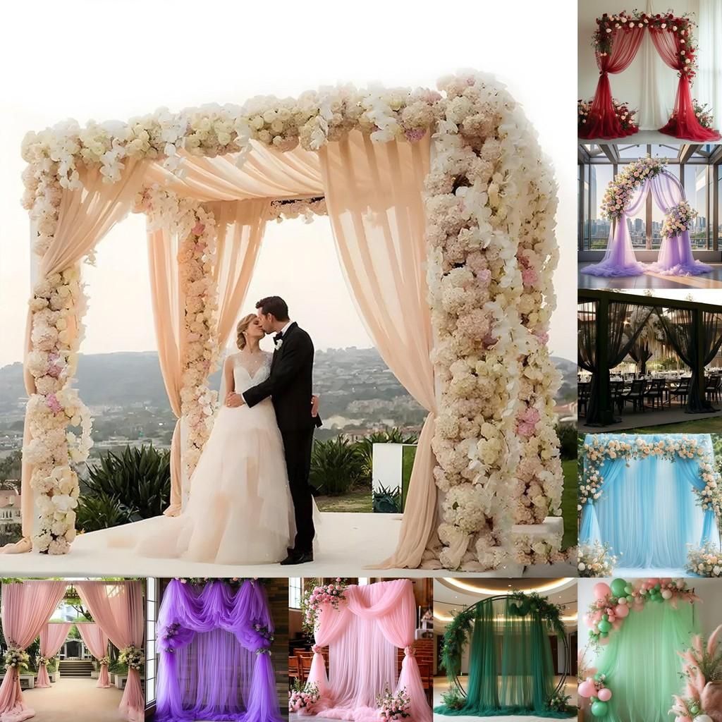 Outdoor Wedding Decor Fabric Bridal Arch Backdrop With Polyester Tulle For Party Event