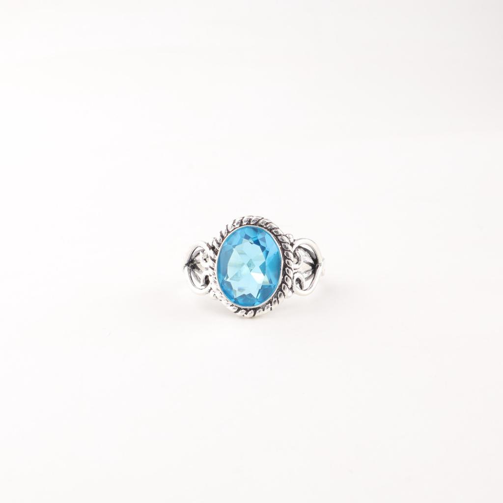 Rare Swiss Blue Topaz Gemstone 925 Sterling Silver Jewelry Handmade Promise Ring RR-8-4